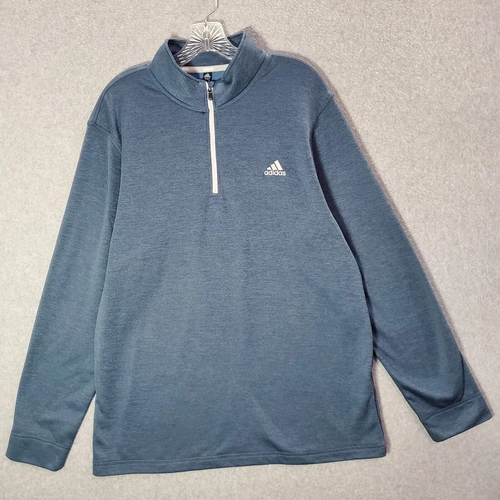 Adidas Men‎ Sweatshirt XL Golf 1/4 Zip Mock Neck Logo Long Sleeve Pullover